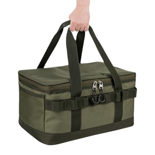 Borsa portaoggetti da campeggio: borsa per attrezzatura da campeggio esterna robusta e impermeabile resistente e spaziosa con scomparti multipli con cinghie Verde militare