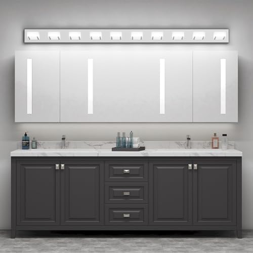 Image of Ralbay 66inch Chrome Bathroom Vanity Lights Stainless Steel Acrylic LED Modern Chrome Bathroom Wall Lighting Fixtures