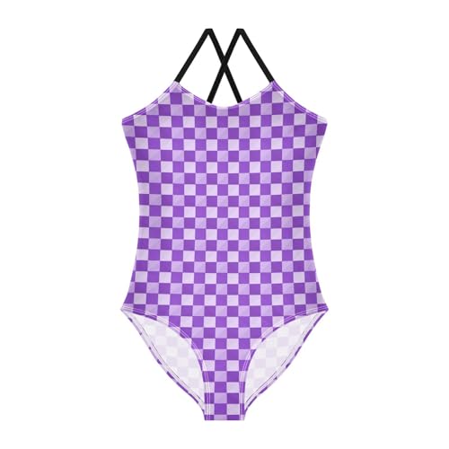 Image of Black and White Chess Girls One Piece Swimsuits Board Marble Tile Sport Halter Swimwear Beach Bathing Suit 3T