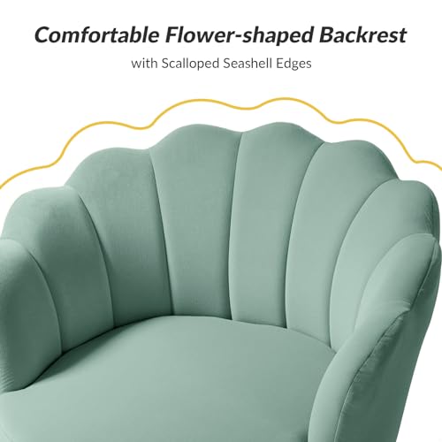 Image of HULALA HOME 3 Piece Velvet Living Room Furniture Set, Including Loveseat & 2 Sofa Chairs, Modern Comfy Upholstered 2-Seater Sofa & Accent Chair Set for Bedroom, Flower Shaped Back & Gold Legs, Sage