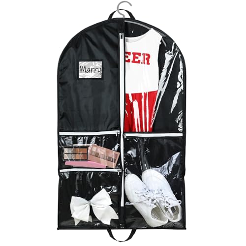 Blushtier Cheer Garment Bags for Cheerleading 40 inch Uniform Waterproof Hanging Garment Bags for Dance Costumes Clothes Bag with 5 Pockets and Side Zip Travel Storage Cheer Uniform