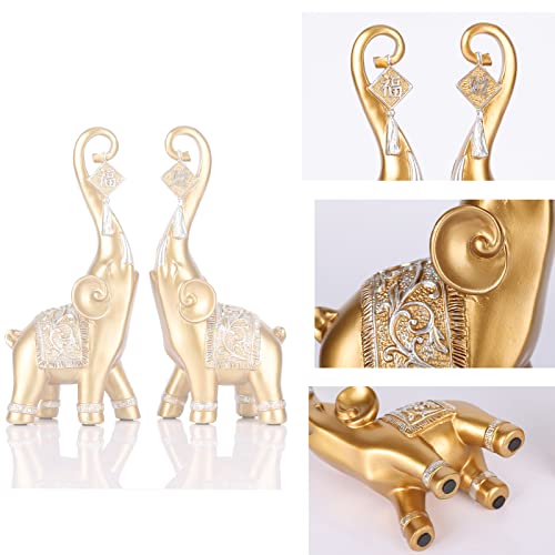 DOVDOV Love Elephant Statue, Gold Elephant Home Decor, Good Luck Elephant Statue, Gold Decor Home, Elephant Gift Living Room entryway Shelf Decorations 2 Pack