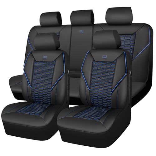 Image of CAR PASS 3D Foam PU Leather Car Seat Covers Full Set,Luxury Breathable Faux Leather Seat Covers for Car,Anti Slip Universal Fit for SUVs Vans Sedan Truck Auto,Armrest Airbag Compatible,Black and Blue