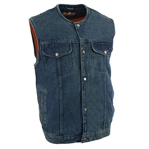 Biker's Edge Men's Denim Collarless Club Style Vest