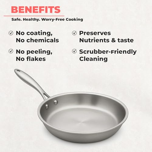 Image of Professional Empire Tri‑Ply Stainless Steel Frying Pan | Non‑Stick & Non‑Toxic | Heat‑Resistant Handle | Induction & Gas Stove Compatible | Heavy Duty 304 Stainless Steel | 22 cm