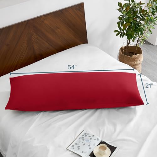 Image of Bare Home Microfiber Body Pillow Cover - Ultra Soft - Cooling Pillowcase - Double Brushed - Pillowcase with Zipper Closure - Easy Care (21''x54'' Body Pillow Cover, Red)