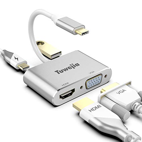 USB C to HDMI VGA Adapter 4-in-1 Tuwejia Type-c Hub with USB 3.0