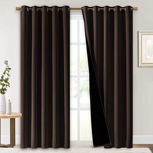 Image of NICETOWN High-End Thermal Curtains, Full Blackout Curtains 84 inches Long for Dining Room, Soundproof Window Treatment Drapes for Hall Room, Brown, 70 inches Wide Per Panel, Set of 2 Panels