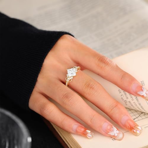 1.4CT Moissanite Engagement Rings for Women, Princess Cut Moissanite Ring Sterling Silver/10K/14K/18K Gold Rings Wedding Bands for Women Promise Rings for Her, Size 3-103