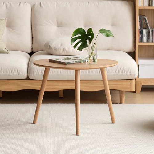Image of YESWOOD Solid Wood Coffee Table with Pebble Shape Oval Top, Modern Tea Table for Living Room, Bedroom,Balcony,Home Office, Space Saving Nesting Tables, Natural FAS Oak Furniture (Natural Oak)