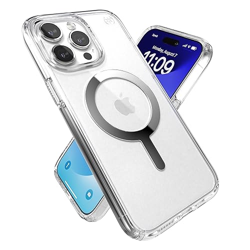 Image of Speck Clear iPhone 15 Pro Max Case - Built for MagSafe, Drop Protection - Scratch Resistant, Anti-Yellowing, 6.7 Inch Phone Case - Presidio Clear /Chrome Finish