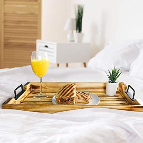 image for NOQRA Rustic Ottoman Tray Light Torched Wooden Serving Trays 20 Inch w