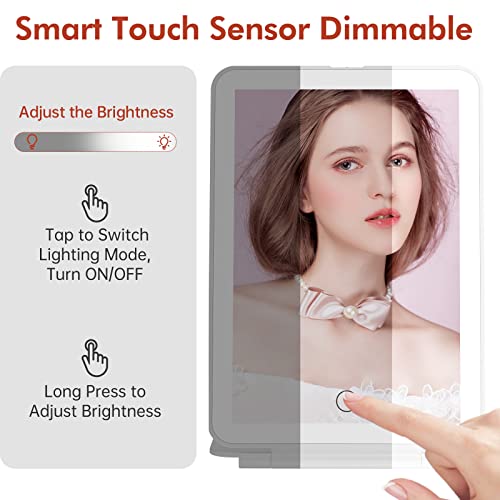 Rechargeable Lighted Travel Makeup Vanity Mirror With 3 Colors Lighting, Light Up Mirror With 72 Leds And Touch Sensor Dimming, Foldable Portable Ultra Thin Tabletop Compact Cosmetic Beauty Mirror #TOP3