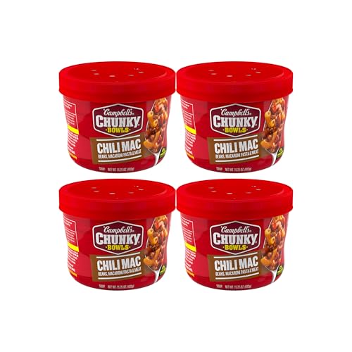 Campbell’s Chunky Soup, Chili Mac Soup, 15.25 oz Microwavable Bowl (Pack of 4)
