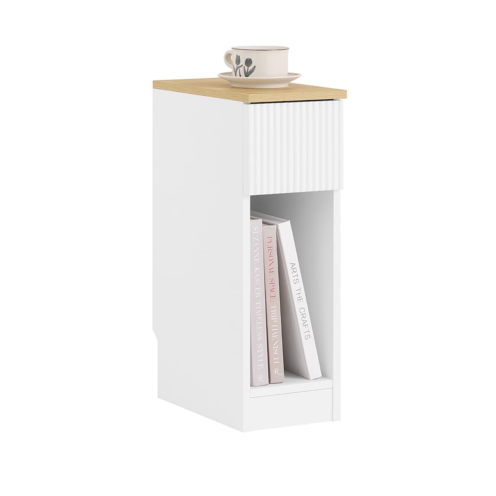 SoBuy Narrow Nightstand, Slim Bedside Tables with Drawers Suitable for Small Space, Easy Assemble (White)