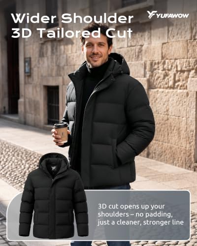 Yufawow Men Puffer Jacket Insulated Coat Thick Warm for Cold Weather Outdoor Work Winter Casual Clothes - Image 4