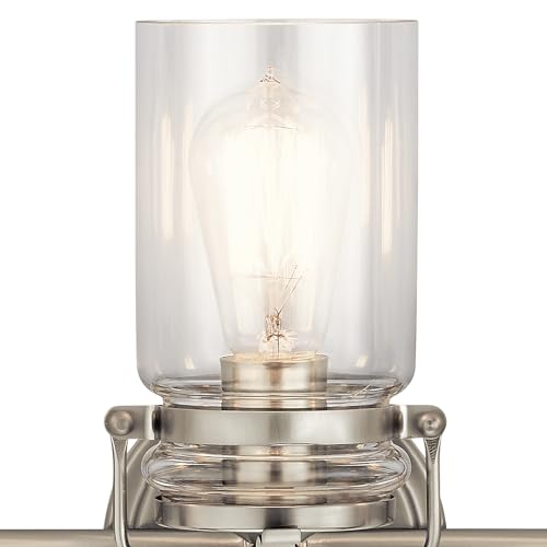 Image of Kichler Brinley 24 inch Vanity Light in Brushed Nickel, 3-Light Farmhouse Bathroom Vanity Light with Clear Glass, (24 inch W x 10 inch H), 45689NI