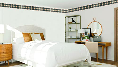 Dundee-Deco-DDAZBD9199-Peel-and-Stick-Wallpaper-Border-Plaids-Navy-Blue-Tan-Stripes-Wall-Border-Retro-Design-15-ft-x-7-in-457m-x-1778cm-Self-Adhesive Dundee Deco DDAZBD9199 Peel and Stick Wallpaper Border Plaids Navy Blue Tan Stripes Wall Border Retro Design 15 ft x 7 in 457m x 1778cm Self Adhesive