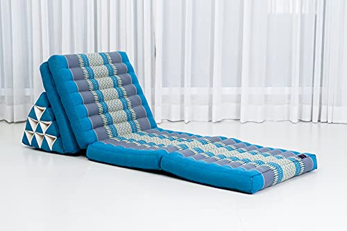 Image of Leewadee Comfortable Japanese Floor Mattress - Thai Floor Bed with Triangle Cushion - Futon Mattress - XL Extra Long Thai Massage Mat, 89 x 20 inches, Light Blue, Kapok Filling