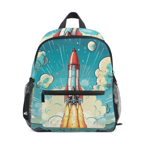 Sac à dos pour tout-petits motif fusée bleue et nuages pour voyage enfants 1-6 ans