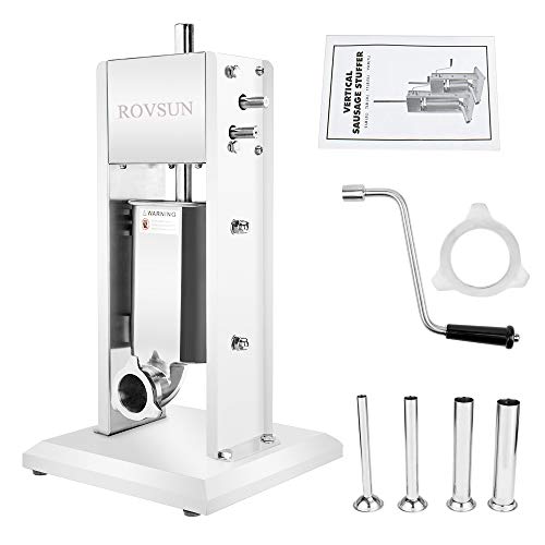 Rovsun 7Lbs/3L Vertical Stainless Steel Sausage Stuffer Maker, Dual Speed Heavy Duty Meat Filler, With 4 Stainless Steel Sausage Tubes, Commercial & Home Use #TOP7