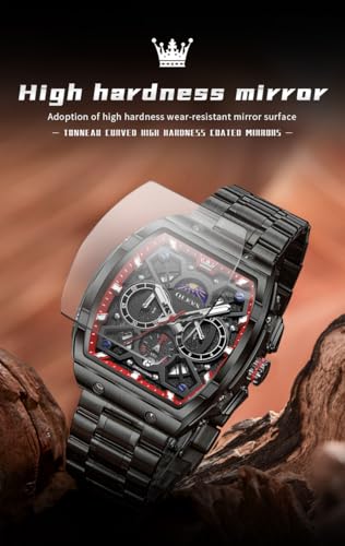 Image of OLEVS Men Watches Business Dress Chronograph Big Square Quartz Analog Male Watch Silicone Strap Waterproof Date Gift Mens Wrsit Watch Silver