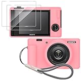 Tedubax シリコンケース Sony ZV-1F / ZV-1 II/ZV-1M2 デジタルカメラ用 スクリーンプロテクター2個とストラップ付き Sony ZV-1 II ケース(ピンク)