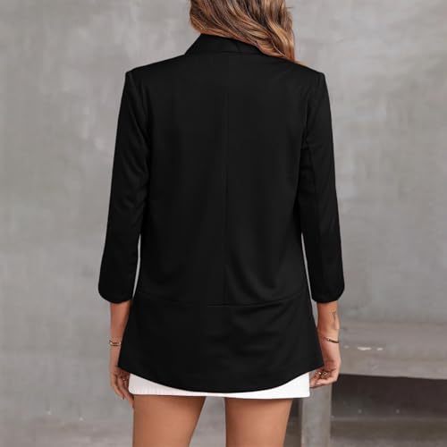 Womens 3/4 Sleeve Blazers Business Casual Lapel Open Front Work Office Suit Jackets Trendy Lightweight Cardigans3