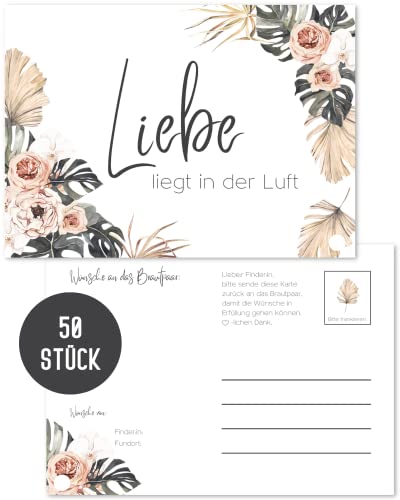 Things of Happiness Ballonkarten Hochzeit im Boho Stil | 50 x gelochte Ballonflugkarten als Hochzeitsspiel | Postkarten für Luftballons extra leicht (Beige Rosen, Palmen 50 Stück) Things of Happiness Ballonkarten Hochzeit im Boho Stil | 50 x gelochte Ballonflugkarten als Hochzeitsspiel | Postkarten für Luftballons extra leicht (Beige Rosen, Palmen 50 Stück)
