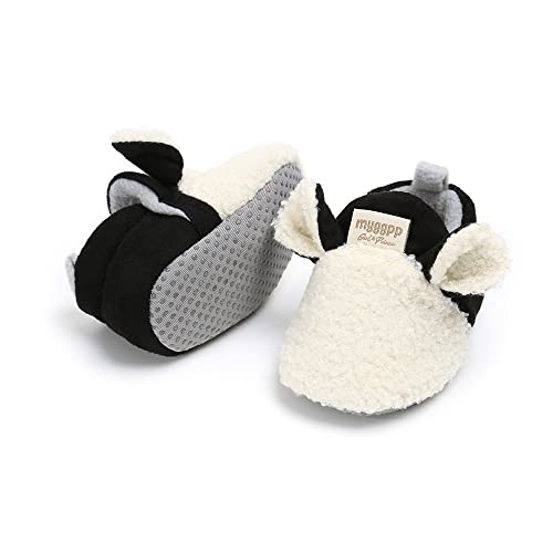 Image of GDSDYM Baby Booties Cozy Fleece Slippers Soft Baby Shoes With Gripper Soles, Winter Warm Infant Newborn Crib Sock Shoes First Walkers