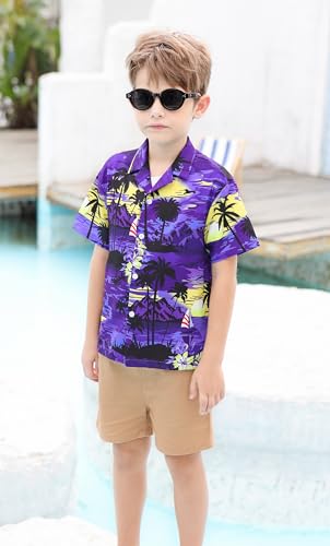 Image of Cromoncent Matching Hawaiian Outfits for Family, Dad and Son Matching Luau Beach Tropical Shirts Mommy Daughter Tropical Sets