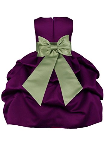 Pink Promise Wedding Party Plum Purple Pick-Up Flower Girl Dress with Bow2