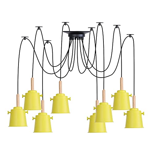Lampe araignée de plafond réglable et lustre industriel jaune à suspension 8 lumières