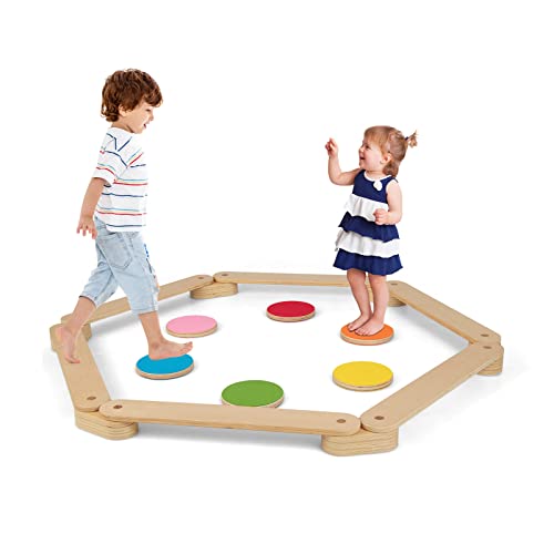Image of INFANS Wooden Balance Beam for Kids Toddler, Stepping Stones, 12 Piece Obstacle Course for Playroom Indoor Outdoor, Gymnastics Montessori Toy Furniture, Build Coordination Gross Motor Skills