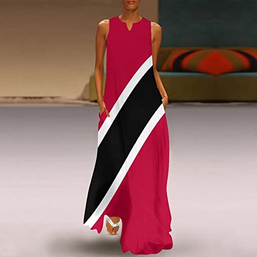 Image of Long Dress Trinidad and Tobago Flag Women's Summer Casual Loose Dress Long Dress Short Sleeve for Girls Fashion Skirts 4XL