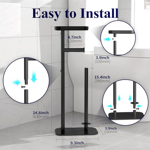 Kitsure Toilet Paper Holder Free Standing - Multifunctional & Rustless Toilet Paper Holder Stand for 4 Rolls, Anti-Slip Black Toilet Paper Holder with Shelf for Phones, Small Items, Black - Image 3