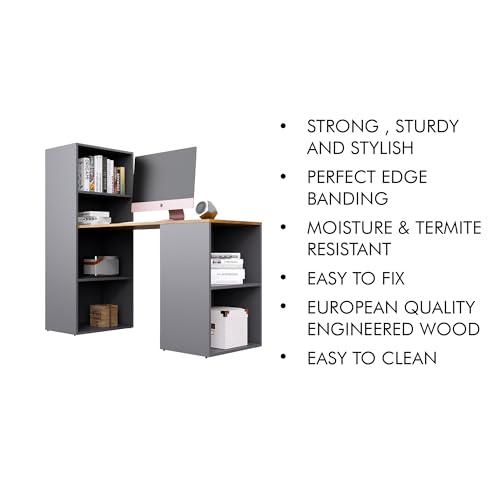 Image of Bniture Wooden Study Table for Home with Bottom Storage | Engineered Wood Study Table with Book Shelf | Multi Purpose Computer Desk for Writing, Laptop Table for Office & Home, Slate Grey & Giant Wood
