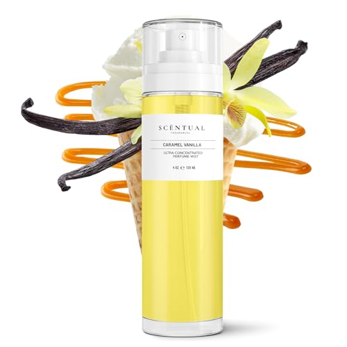 Scentual Fragrances, Ultra-Concentrated Hair & Body Perfume Mist, Long Lasting Women's Fragrance, Gourmand Perfumes for Women, Vegan and Cruelty Free (Caramel Vanilla)