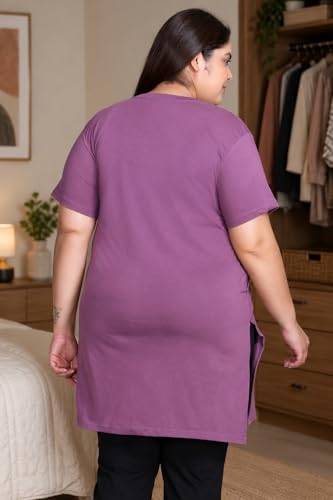 Image of In Love Women's Printed Cotton Plus Size Longline T-Shirt with Pockets | Cotton fabric - soft longline T-shirt with easy plus-size fit