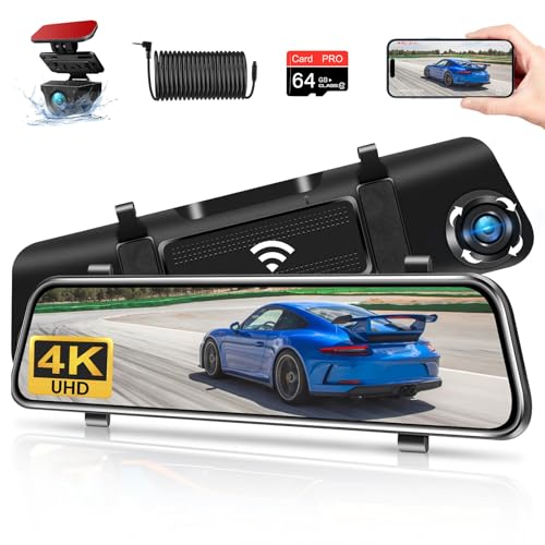 Largest 12 inch 4K Rear View Mirror Camera WiFi-APP 2160P Rearview Mirror Backup Camera Dashcam for...