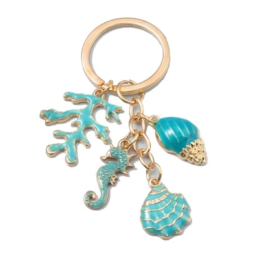 Porte-clés pendentif voiture coquillage hippocampe, bijou pour sac à dos tendance
