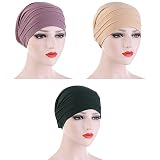 3 Stück Damen Chemo Mütze, Elastische Turban Beanie Bandana Hüte Muslimische Kopftuch Chemo Kopfbedeckung Damen Sommer Baumwolle Hut Headwear für Haarausfall Chemo Krebs Cap Schlafmütze Kopftuch
