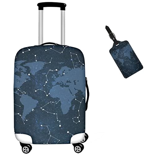 World Map Print Luggage Covers Set Beautiful Dark Blue Elastic Anti-Thief Travel Suitcase Protector Covers With Zipper