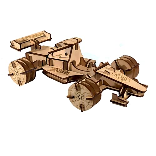 Image of DIY Wooden 3D Puzzle for Kids & Teens - Formula 1 Car Model | Easy to Assemble Construction Toy & School Project | Aesthetic Home Decor & Cognitive Skill Builder
