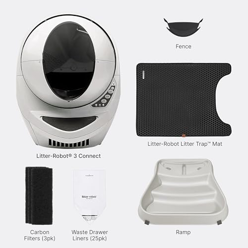 Litter-Robot 3 Connect Core Bundle by Whisker, Beige - Includes Automatic, Self-Cleaning Litter Box, LitterTrap Mat, Fence, Ramp, 25 Liners, 3 Carbon Filters & WhiskerCare 1-Year Warranty