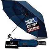 PROSTORM Vented Travel Umbrella | Strong Compact Windproof Umbrella | Top Pick by Wirecutter 2025 | Deep Dome Coverage | Automatic Open/Close | Portable Pop Up with Large Coverage | Fits Car & Backpack (Blue)