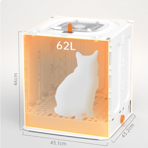 Secador de cabelo para cães de grande capacidade de 62 l, controle inteligente de temperatura e seca