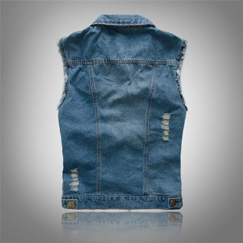 Men's Korean Slim Fit Denim Vest Sleeveless Motorcycle Vests Waistcoat Ripped Splicing Casual Jean Jacket2
