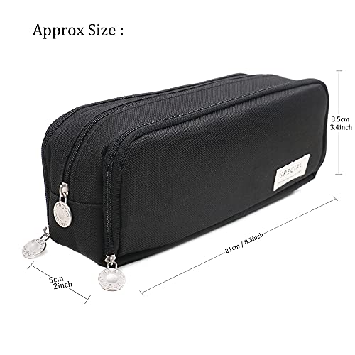 Image of MAMUNU Large Capacity Pencil Case, 3 Compartments Canvas Pencil Pouch with Zipper, Aesthetic Pencil Bag Pen Pouch for School Office Students Teen Girls Boys, Black