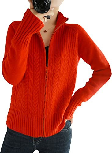 [エアバイ] ジップアップ カーディガン ハイネックネック ケーブル編み セーター 秋冬 ハイネック おしゃれ ニット パーカー 大きい サイズ 赤 オレンジ あたたかい カラー きれいめ 事務服 事務作業 ゴルフ 山ガール 登山 自転車 防寒 カジュアル スリム くびれ ライン セクシー 前開き アウター 韓国 風 ふんわり ゆったり 生地 無地 シンプル せーたー レッド 2A-A11-RDL
